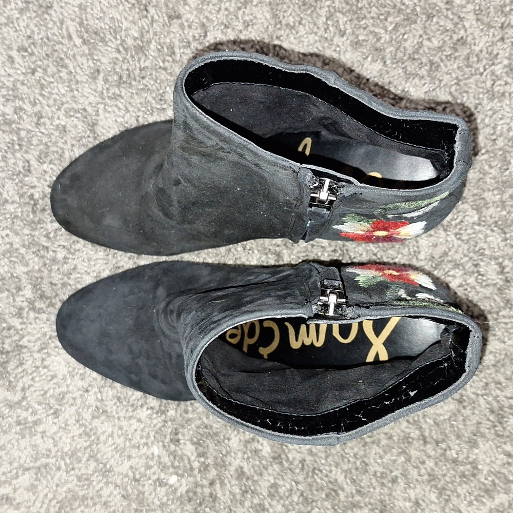 Sam Edelman suede leather ankle boots heels - 7 - embroidered black - Picture 7 of 10